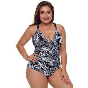 🆕 Plus size Black & White Palm Print Swimsuit